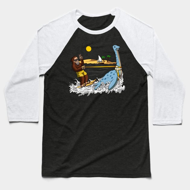 Bigfoot Loch Ness Monster Water Ski Baseball T-Shirt by underheaven